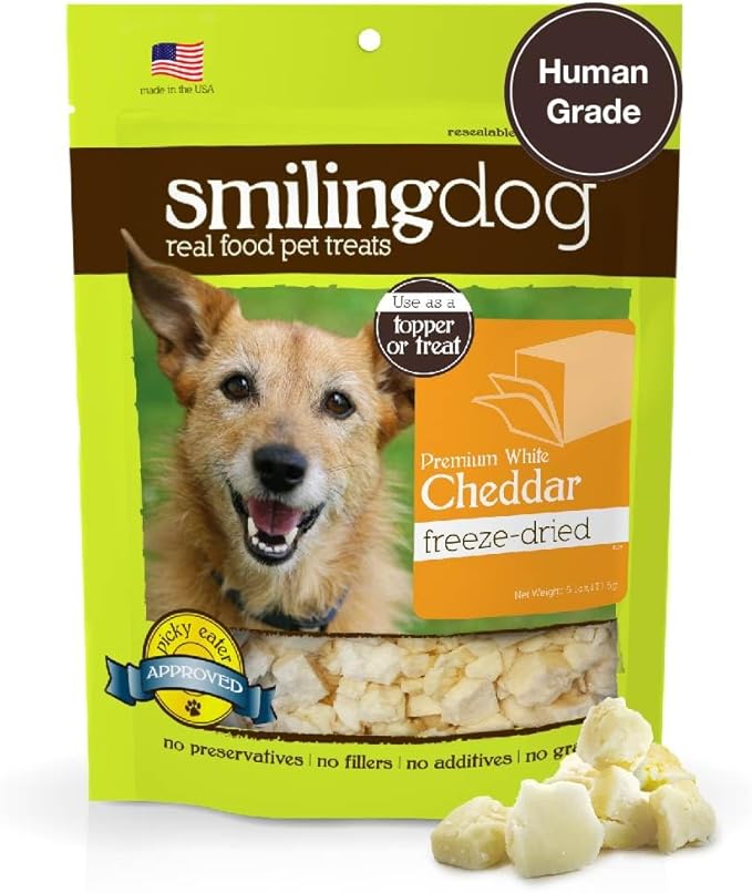 Herbsmith Smiling Dog Treats - Freeze Dried White Cheddar – 100% Real Wisconsin Cheese – Single Ingredient – Human Grade – Made in USA – 9.9 oz
