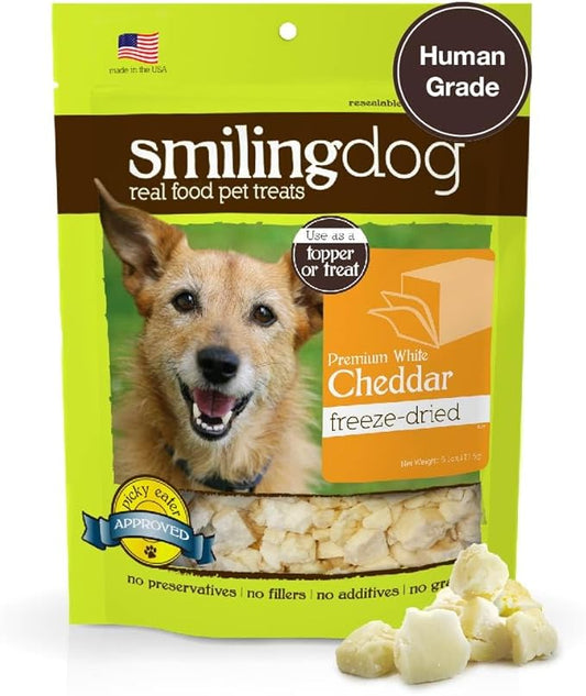 Herbsmith Smiling Dog Treats - Freeze Dried White Cheddar – 100% Real Wisconsin Cheese – Single Ingredient – Human Grade – Made in USA – 9.9 oz