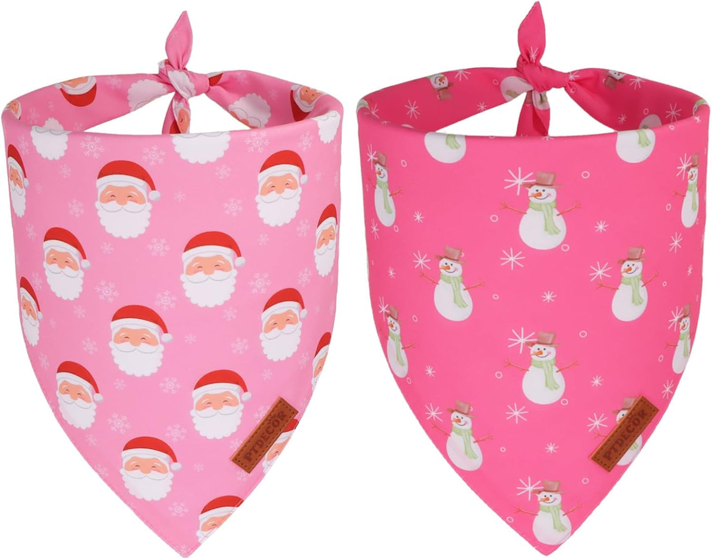 PTDECOR Christmas Dog Bandana, Santa Snowman Design Reversible Holiday Pet Scarf, Pink Triangle Fit Female Christmas Bandanas for Medium Large Dogs Pets (Large)