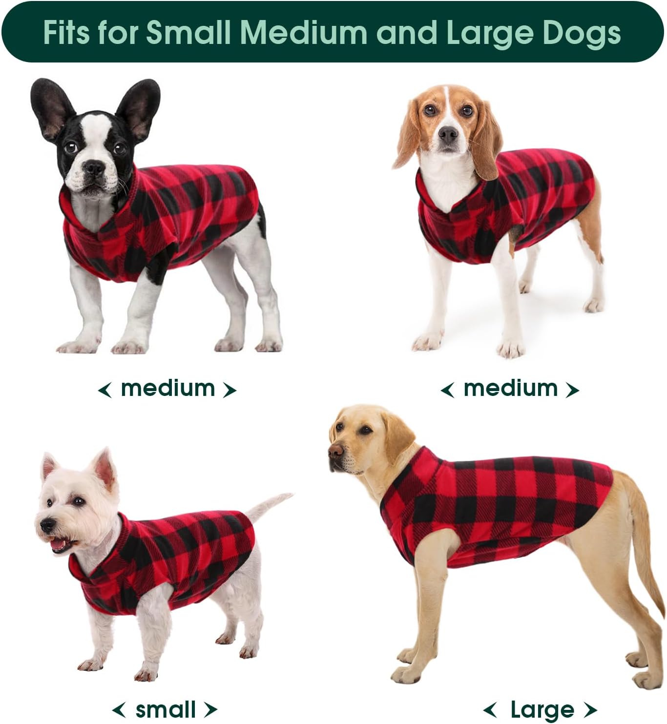 Kuoser Dog Fleece Vest,Warm Plaid Dog Sweater with Leash Hole,Soft Turtleneck Winter Pet Jacket Dogs Coat Pullover Clothes for Small Medium Dogs Cats,Spring Fall Cold Weather Christmas Outfit,Red XXS