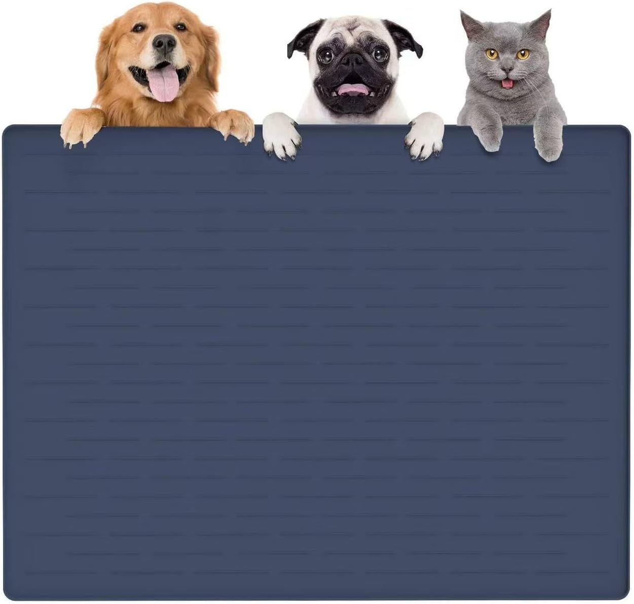 Large Dog Mats for Food and Water, 40"x30" Waterproof Pet Food Mats for Floor Nonslip Silicone Bowl Mats with Raised Edges