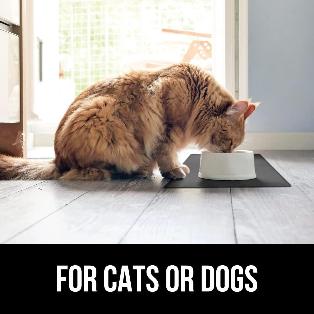 GORILLA GRIP 100% Waterproof Raised Edge BPA Free Silicone Pet Feeding Mat, Dog Cat Food Mats Contain Spills Protects Floors, Placemats for Cats and Dogs Water Bowl, Pets Accessories 28x18 Charcoal