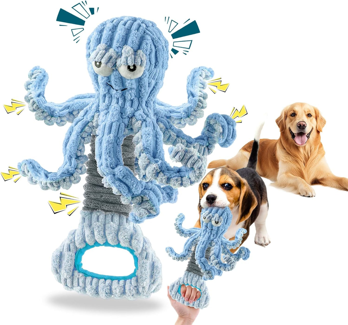 Squeaky Dog Toys for Large Dogs, Octopus Dog Toy Interactive Tug of War Dog Plush Toy to Keep Them Busy, Crinkle Dog Toy Plush Dog Toys (Blue)
