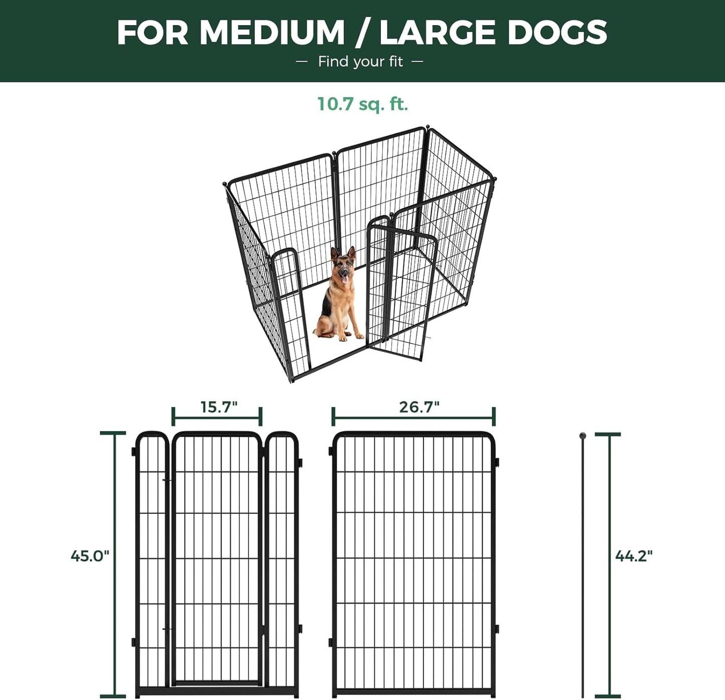 FXW Homeplus Unleashed Indoor Dog Playpen - Stress-Free and Safe Play, Heavy Duty 45 Inch 6 Wire Panels Dog Pen for Large Dogs, Black│Patented