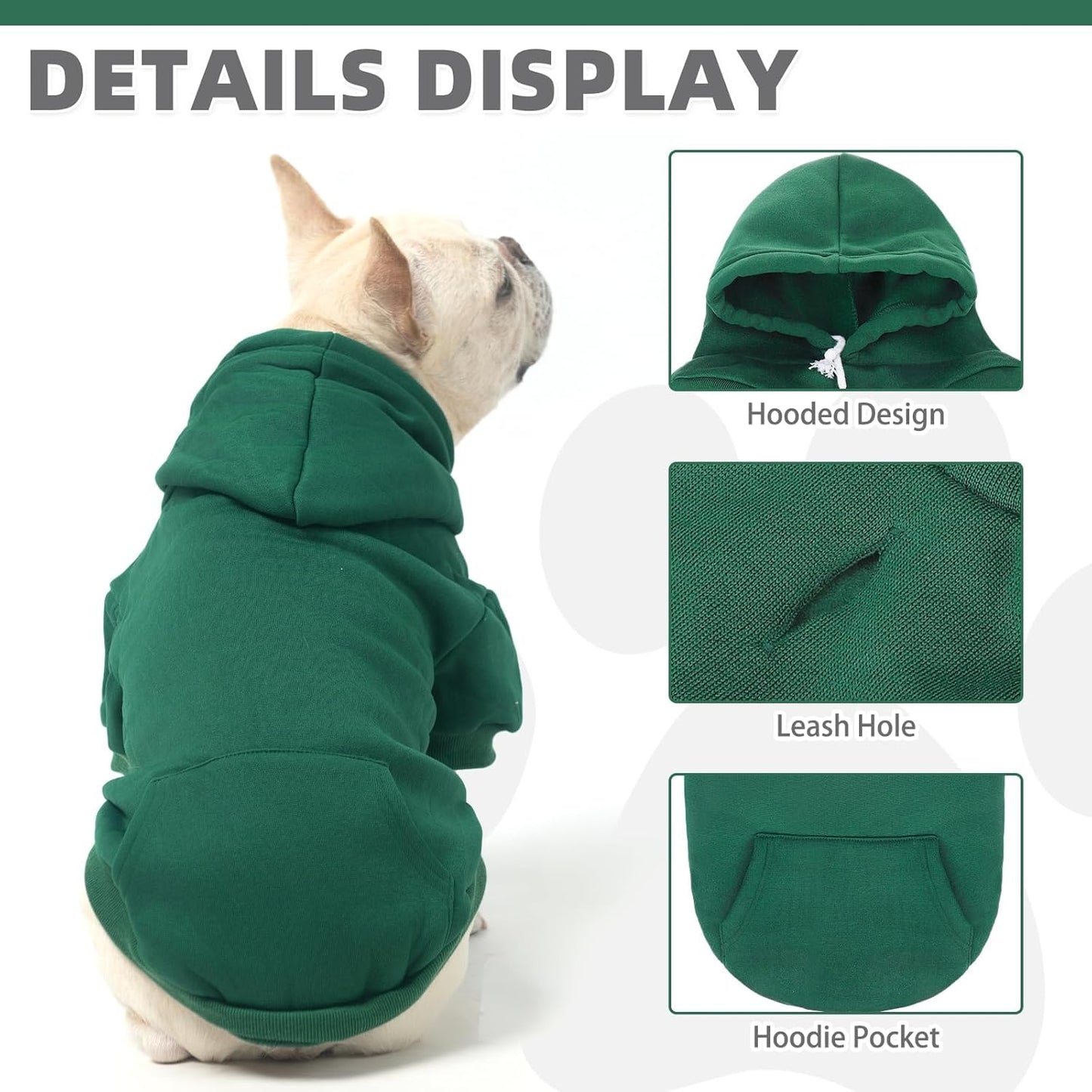 KOOLTAIL Basic Dog Hoodie - Soft & Warm Dog Hoodie Sweater with Leash Hole and Pocket, Dog Winter Coat, Cold Weather Clothes Sweatshirt for Small Medium Large Dogs Puppy Cat Boys Girls Deep Green XXL