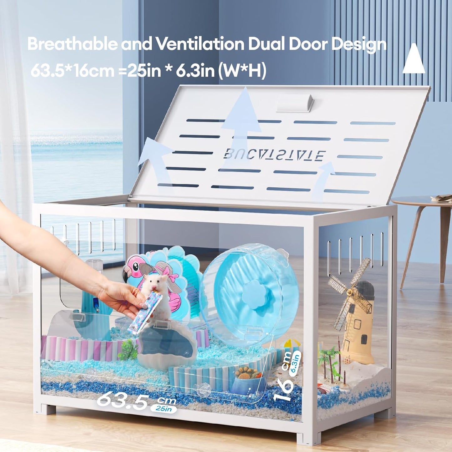 BUCATSTATE Hamster Cage Metal 2.0 - Small Animal Habitats Large Stackable with Top Access Easy Assemble 31.4L*17.6W*20H Inches Dwarf Syrian Hamster House for Guinea Pig, Gerbil (552sq inch White)