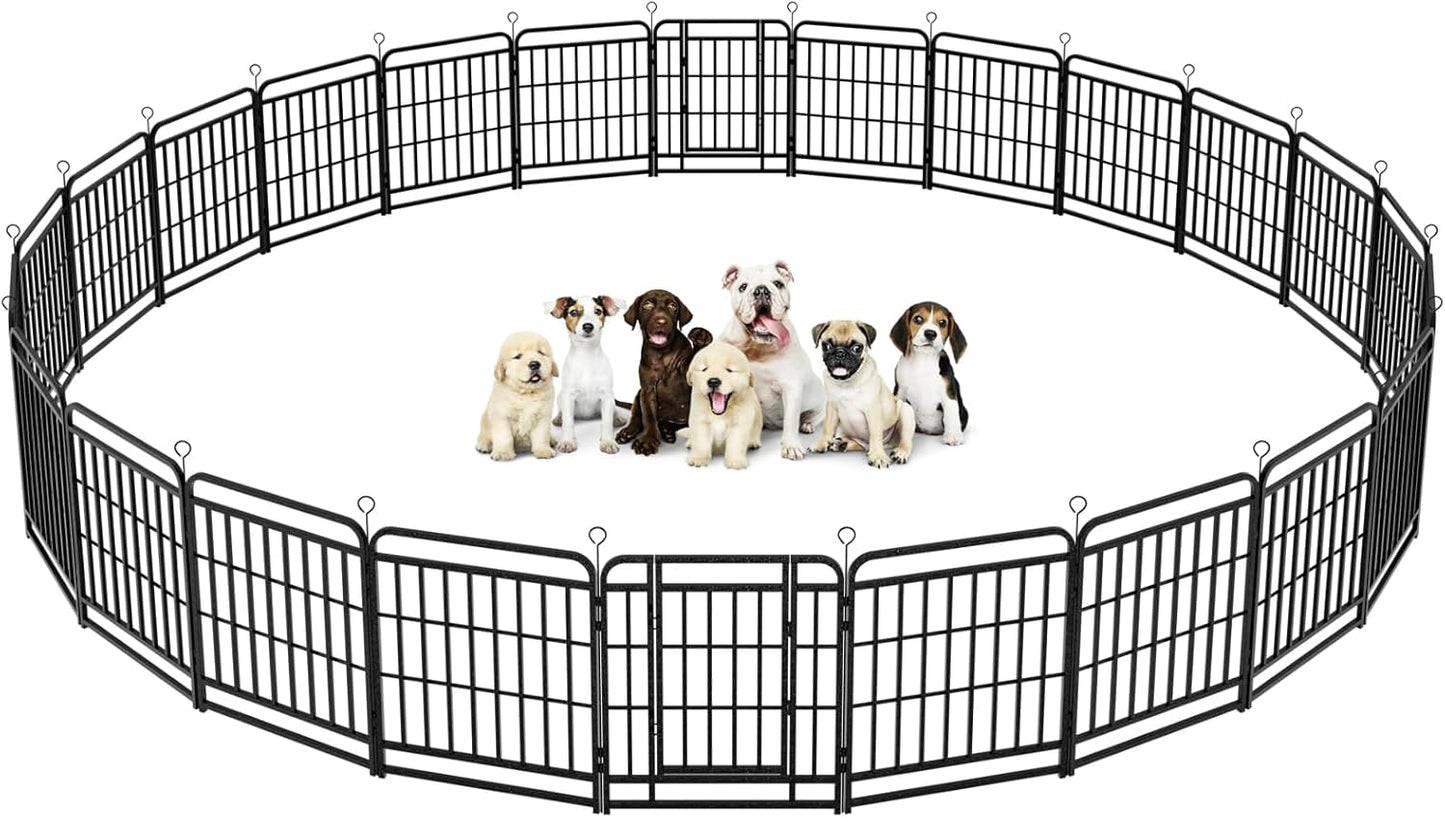 Dog Playpen Outdoor 24 Piece Panels Heavy Duty Dog Fence 32" Height with Thick Pipe Anti-Rust with Doors Portable for RV Camping Yard, Total 54FT, 227 Sq.ft, Snowy Black