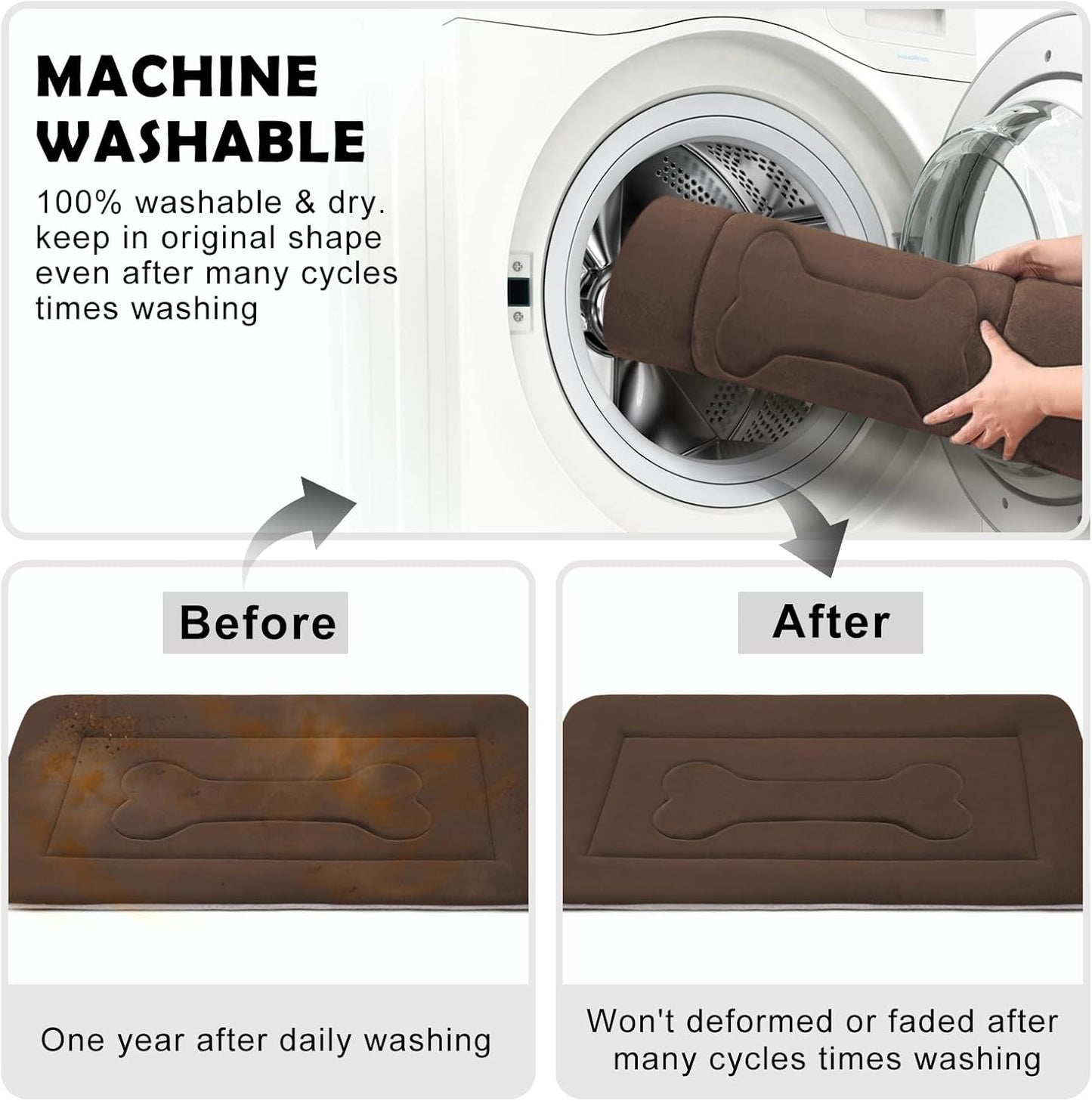 JoicyCo Extra Large Dog Bed Soft Dog Crate Pad Mat, 48 in Non-Slip Bottom Washable Dog Sleeping Mattress Pet Beds Cat Bed Kennel Pad, Dark Brown