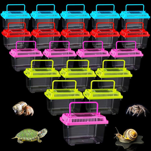 20 Pack Small Plastic Reptile Carrier Tarantula Enclosure Snake Breeding Box Hatching Container for Spider Fish Turtle Hermit Crab Bearded Dragon Lizard (5.1 x 3.5 x 3.5 Inch)