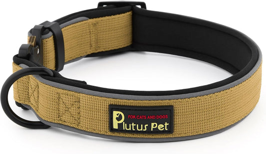 Plutus Pet Tactical Dog Collar, Reflective, Adjustable Heavy Duty Dog Collar, Soft Padded and Comfortable, for Small Medium and Large Dogs (Brown, XL)