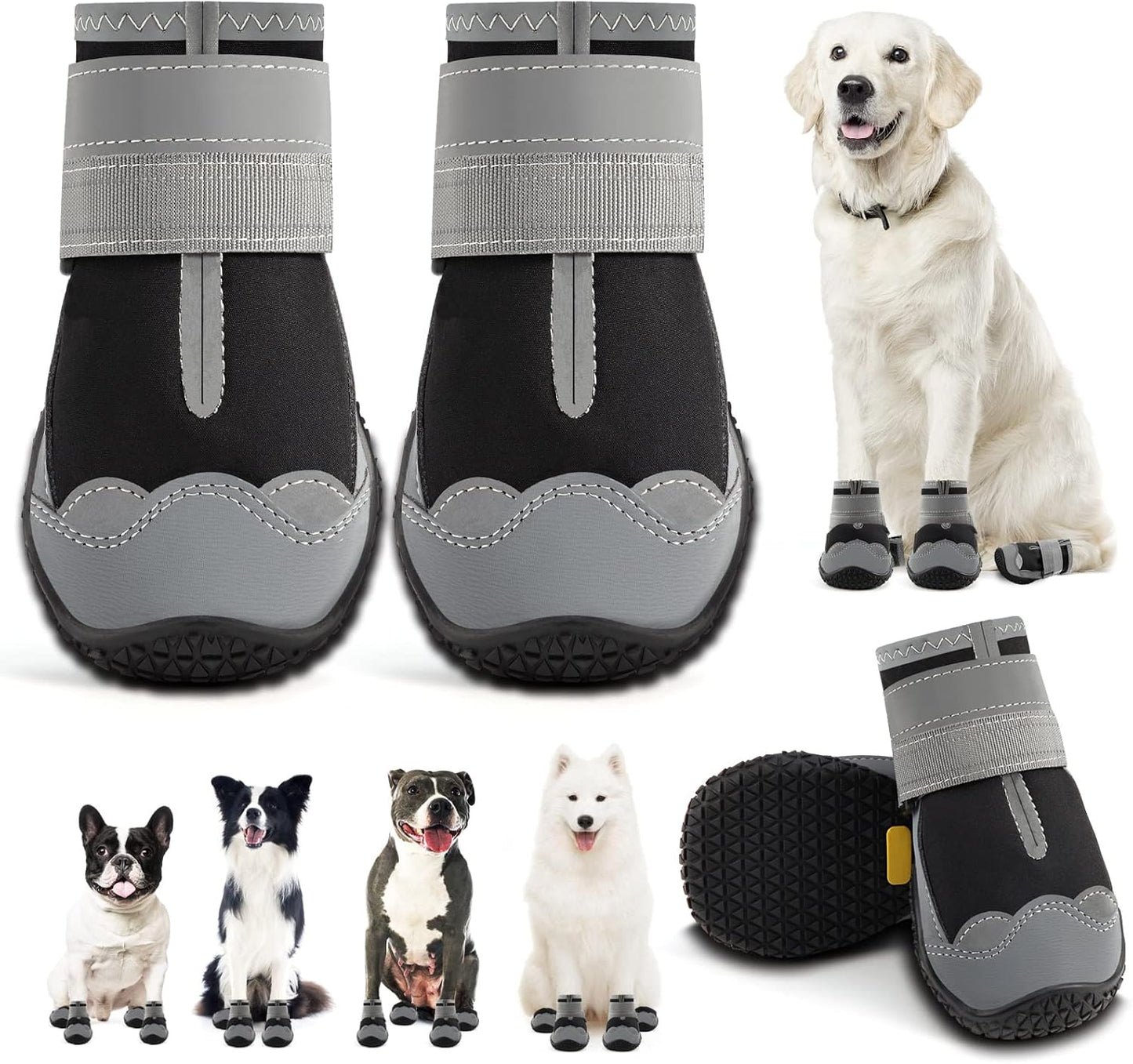 Dog Shoes for Large Dogs, Medium Dog Boots & Paw Protectors for Hardwood Floors, Outdoor Dog Booties for Hot Pavement Winter Snow Hiking, Waterproof Dog Shoes with Reflective Strips Size 7