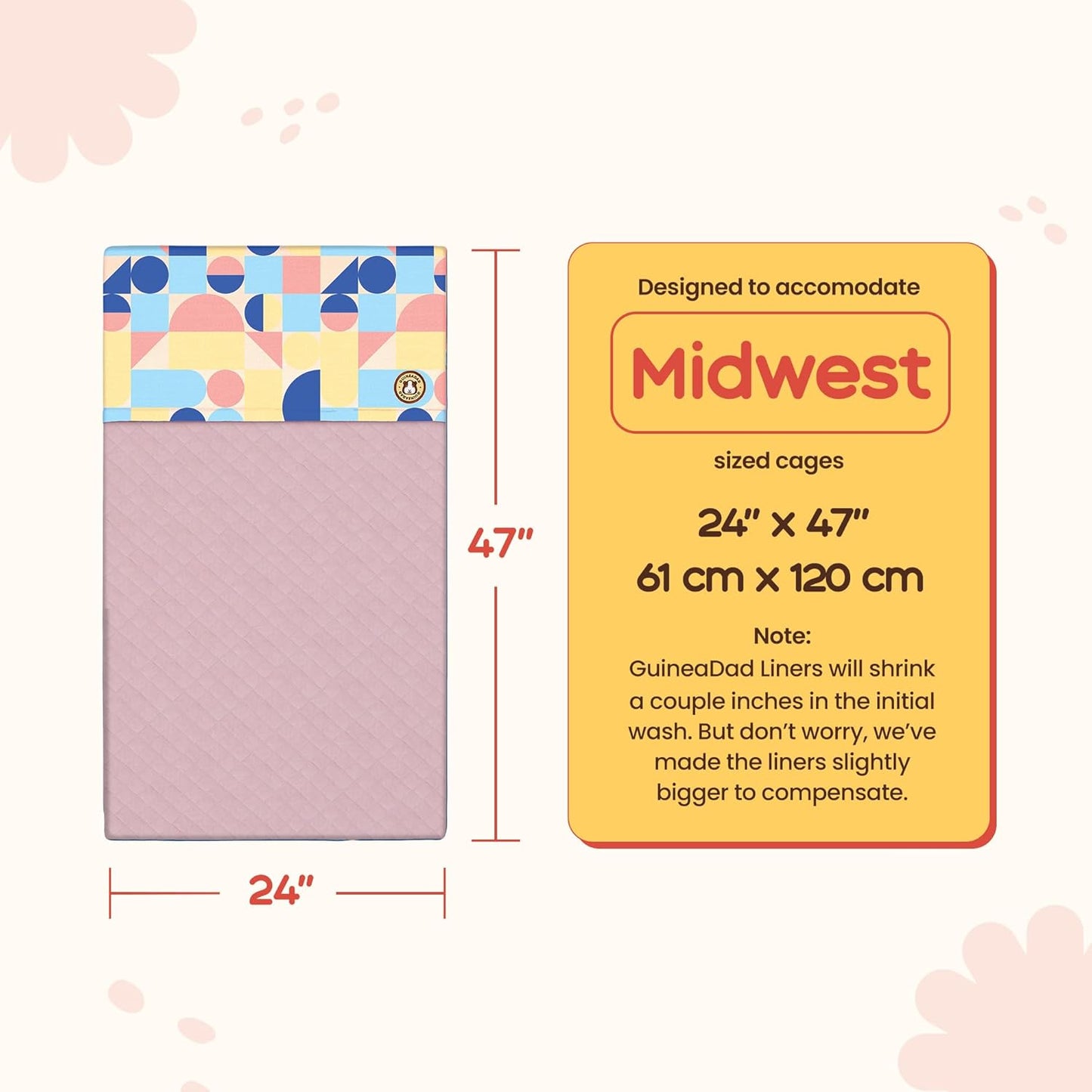 GuineaDad Premium Liner – Fleece Guinea Pig Cage Liner – Ultra-Plush Reusable Fleece Bedding with Waterproof Bottom – (Cotton Candy)