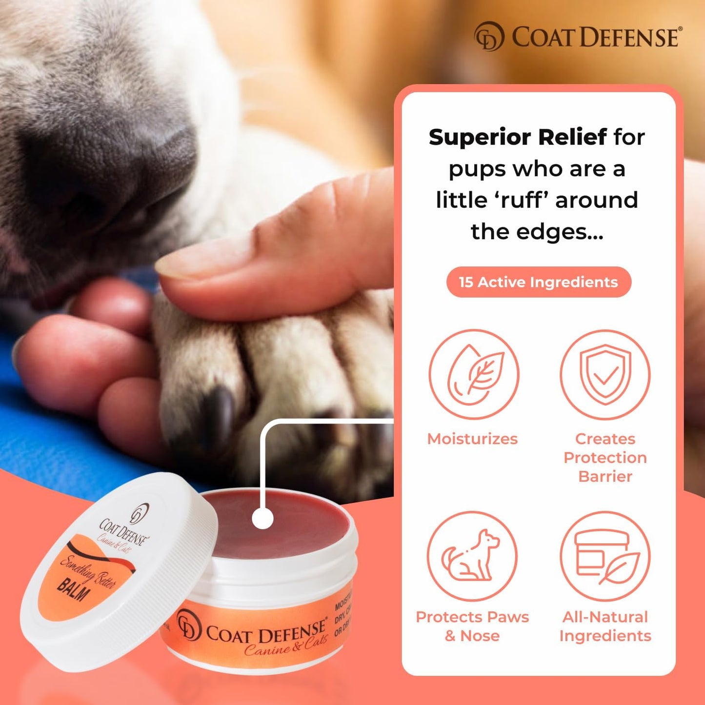 COAT DEFENSE Something Better Balm | Made in USA | Nose & Paw Balm | Lick Safe, Healing and Deeply Moisturizing | Paw Soother for Dogs & Dog Skin Soother (1.5 OZ)