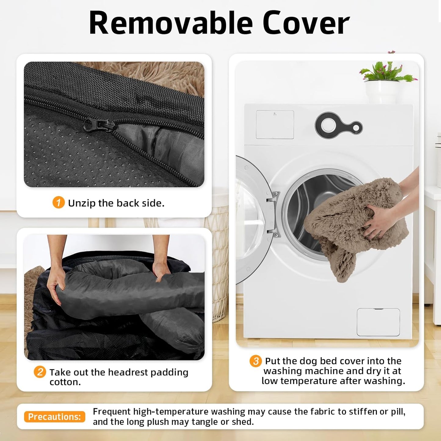 Calming Dog Bed Fluffy Plush Dog Mat for Furniture Protector with Removable Washable Cover for Large Medium Small Dogs and Cats (Large(45x37x6), Camel)