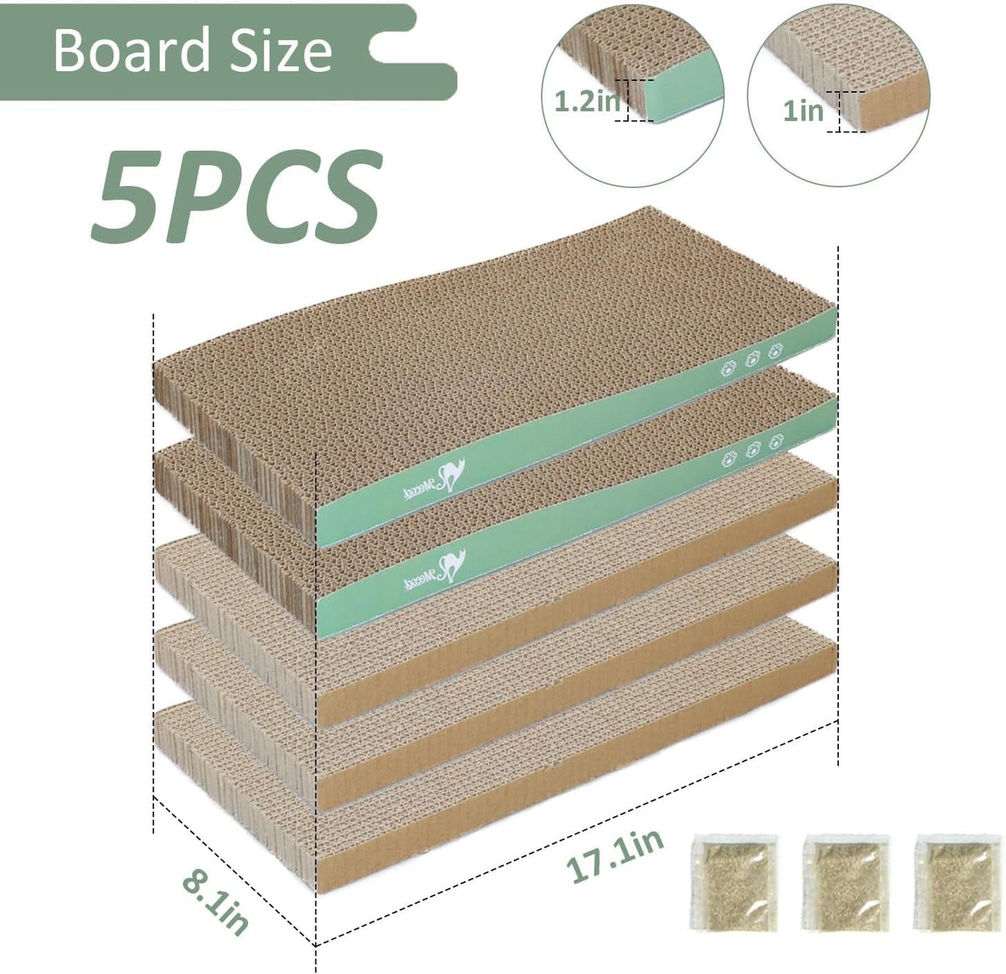 MECOOL Cat Scratching Board，5PC Cat Scratch Pad with Box，Reversible Corrugated Cat Scratcher Cardboard and Lounge Bed for Indoor Cats, Catnip