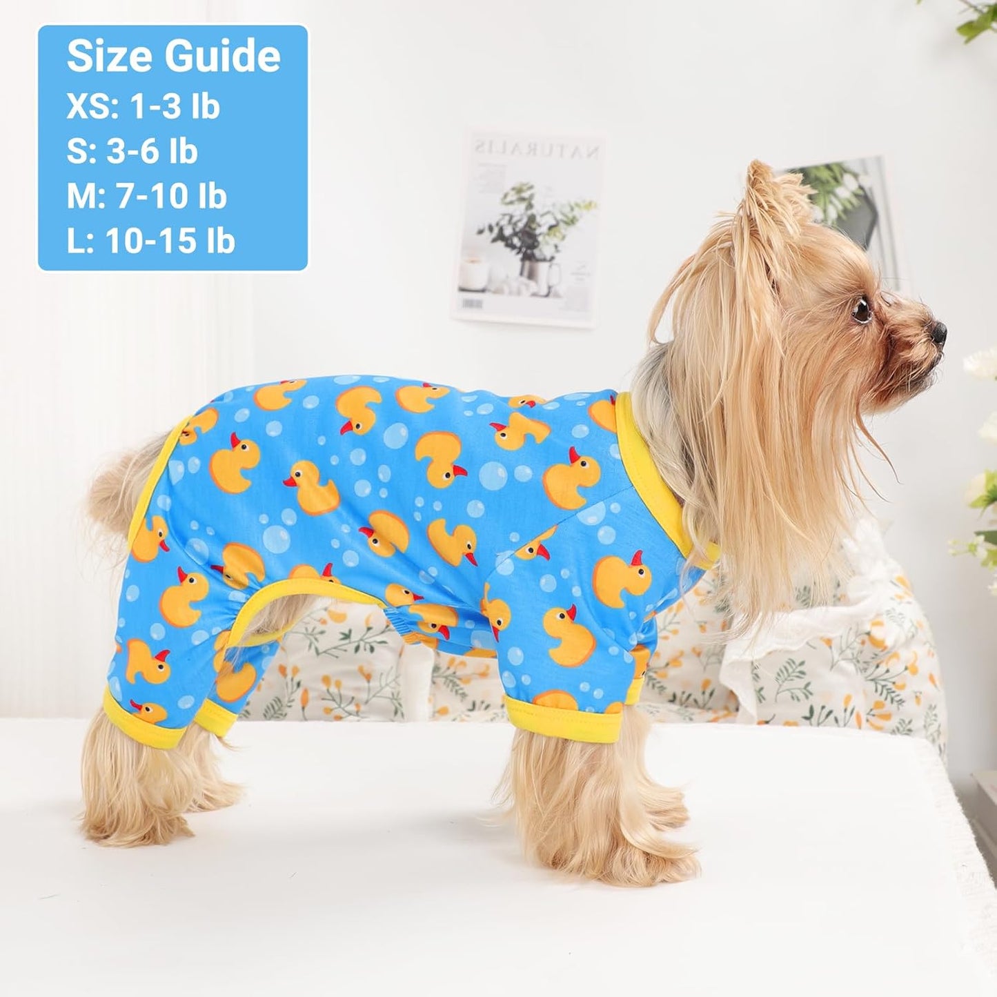 Dog Pajamas Small Sized Dogs Stretchable Summer Dog Clothes Pjs 4 Legs Girl Boy Cute Soft Puppy Outfits Doggie Cat Jammies Jumpsuit Sleeper for Pet, Blue Duck, S