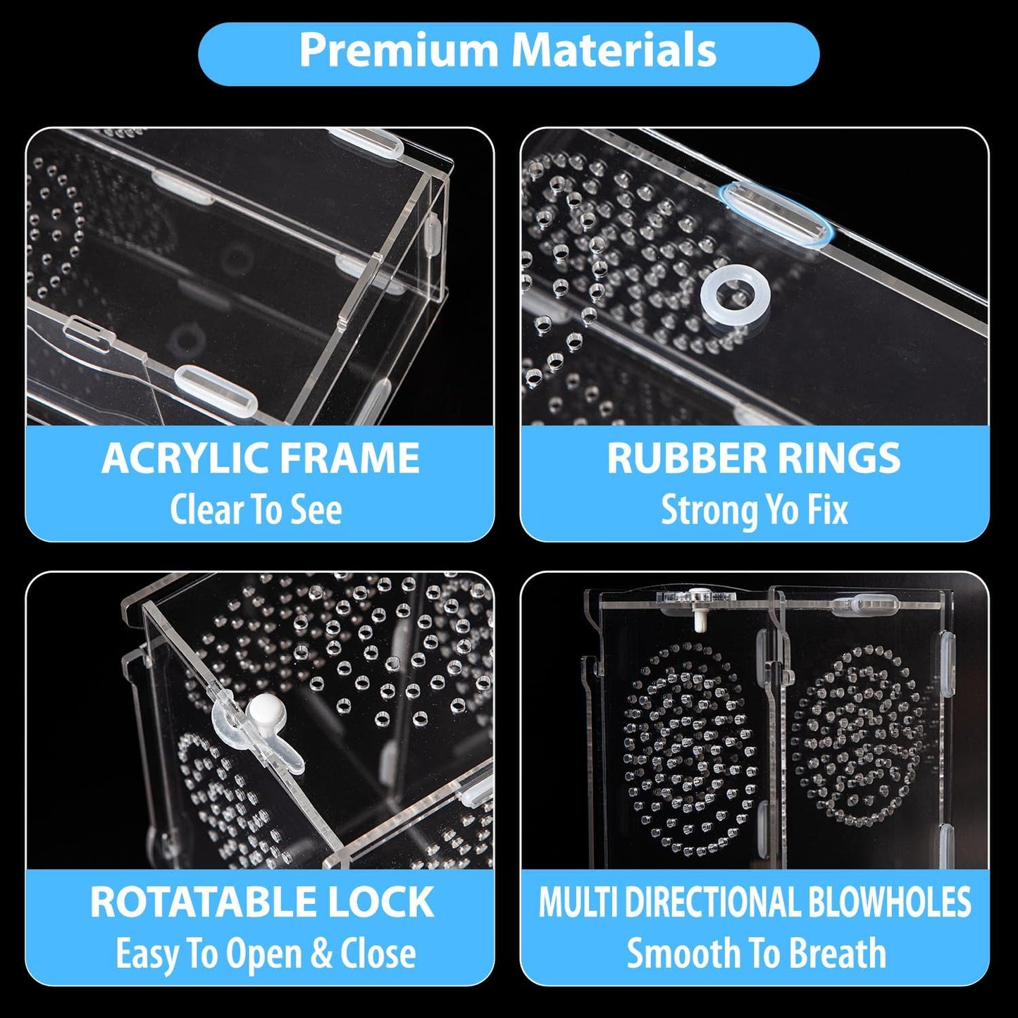 Jumping Spider Enclosure, Acrylic Praying Mantis Habitat, 8"*4"*4" Insect Terrarium, Small Reptile Cage Accessories with Secure Lock for Arboreal Tarantula, Snails, Bug, Lizard