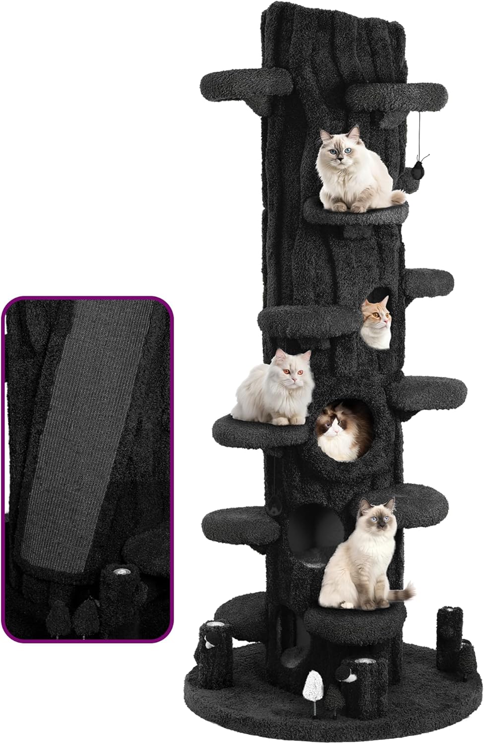 Luxury Cat Tree Tower for Indoor Cats,88.6" Tall Cat Tree,Multi-Level Furniture Activity Center with Scratching Posts Stand House Condo Funny Toys Kittens Pet Play House, Black