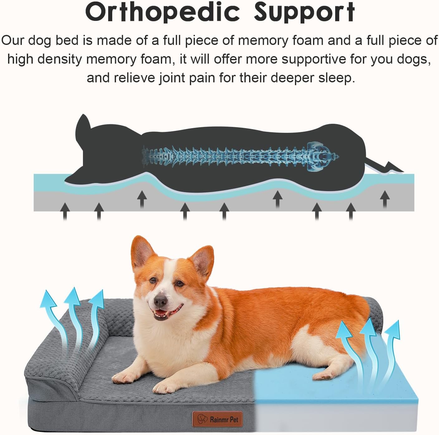 Orthopedic Dog Bed, 3 Inch Memory Foam Dog Beds for Large Dogs, Washable Removable Cover, Nonskid Bottom, Waterproof Pet Couch for Indoor, Outdoor or Car Use, 36x27 Inches L Dark Grey