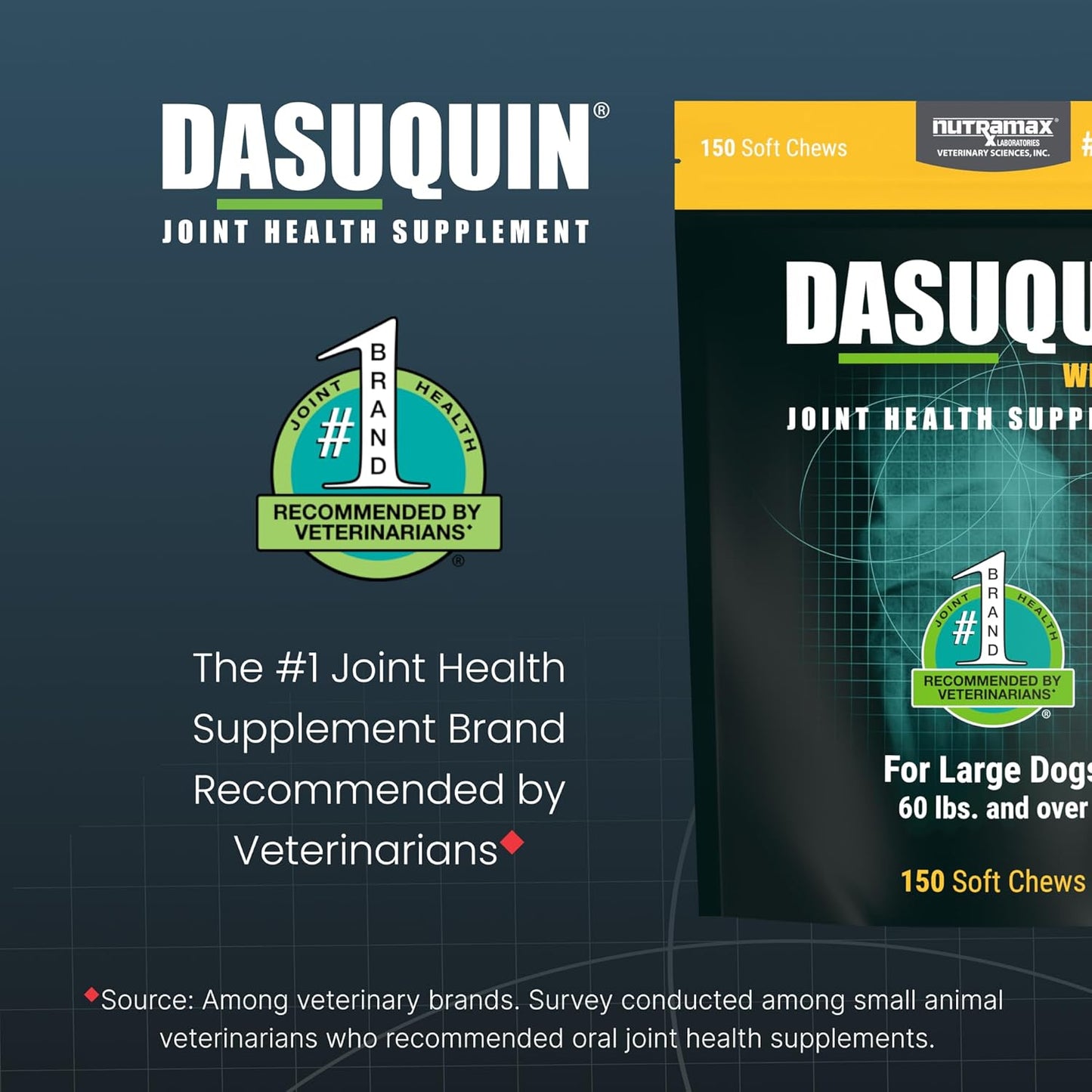 Nutramax Laboratories Dasuquin with MSM Soft Chews, Large Dog, 150 Count, brown