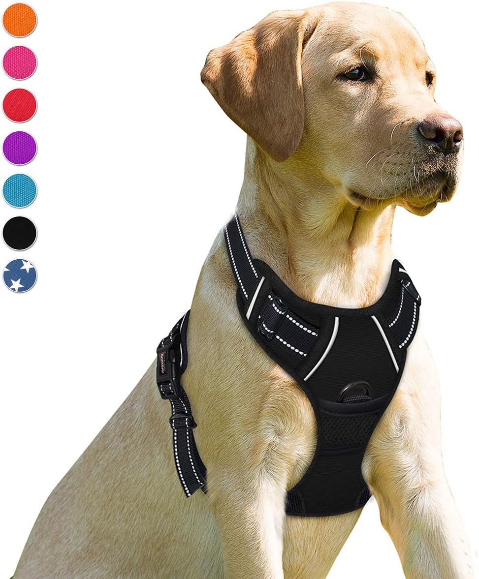 BARKBAY No Pull Dog Harness Front Clip Heavy Duty Reflective Easy Control Handle for Large Dog Walking(Black,M)