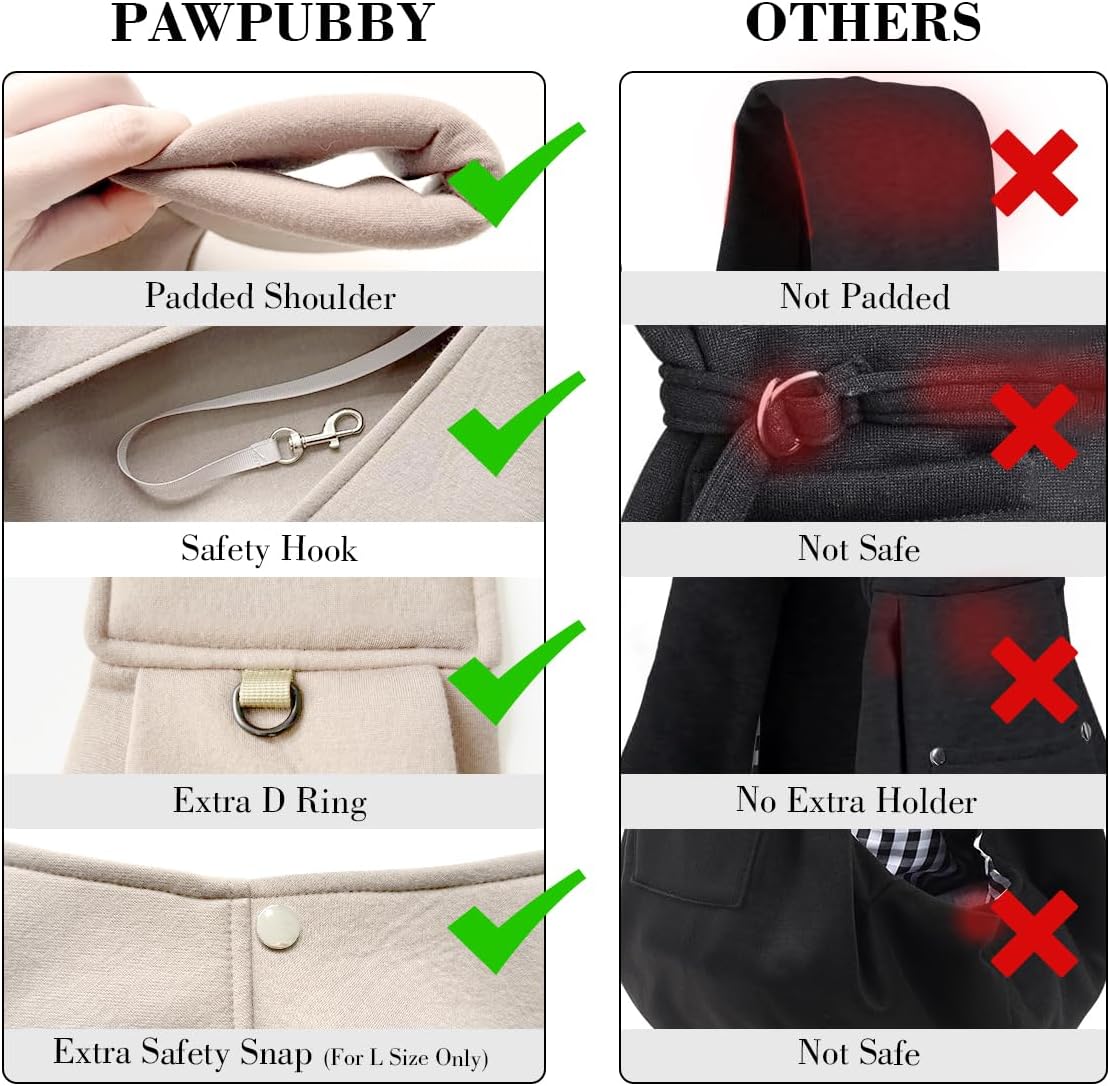 Dog & Cat Carrier Sling, Adjustable Soft Padded Shoulder Puppy Carrier, Hands-Free Dog Carrier Bag with Double Safety Buckles Premium Material for Outdoor Travel (Apricot, L)