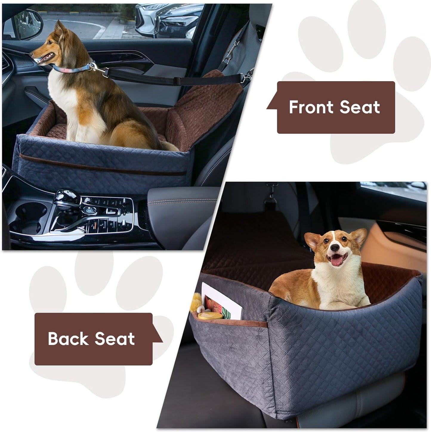 Dog Car Seat for Small Medium Dogs, Soft Fabric Dog Booster Seat with Storage Pockets, Safety Belt, Comfy Pet Car Seat Travel Bed, Removable and Washable