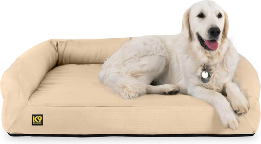 K9 Ballistics Tough Orthopedic Large Bolster Dog Bed - Washable, Durable and Water Resistant Dog Bed - Made for (L) Large Big Dogs, 40"x34", Sandstone
