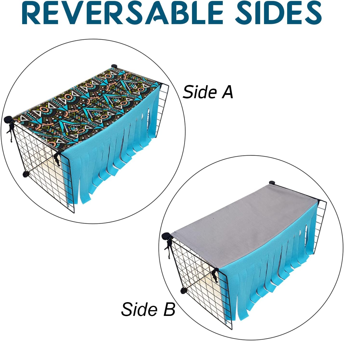 RIOUSSI Guinea Pig Hideout Hideaway Corner Fleece Toys Cage Accessories with Reversible Sides, Geo/Gray+Blue, 27"x14"x14"