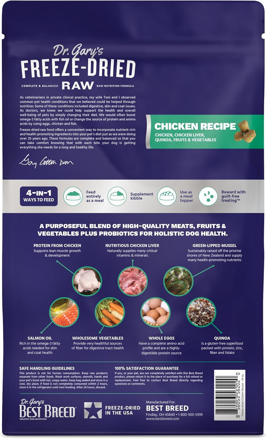 Best Breed Dr. Gary's Freeze-Dried Raw Food, Topper and Treat: Chicken Recipe - 24 oz.