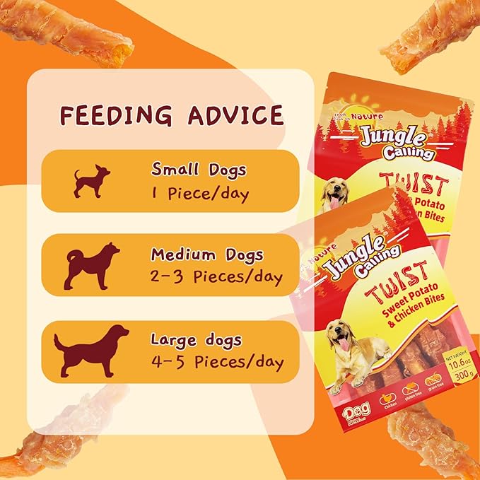 Jungle Calling Chicken & Sweet Potato Dog Treats – Gluten-Free, Grain-Free, High-Protein Natural Chews for Medium/Large Breeds, Edible Pet Snacks,10.6 oz