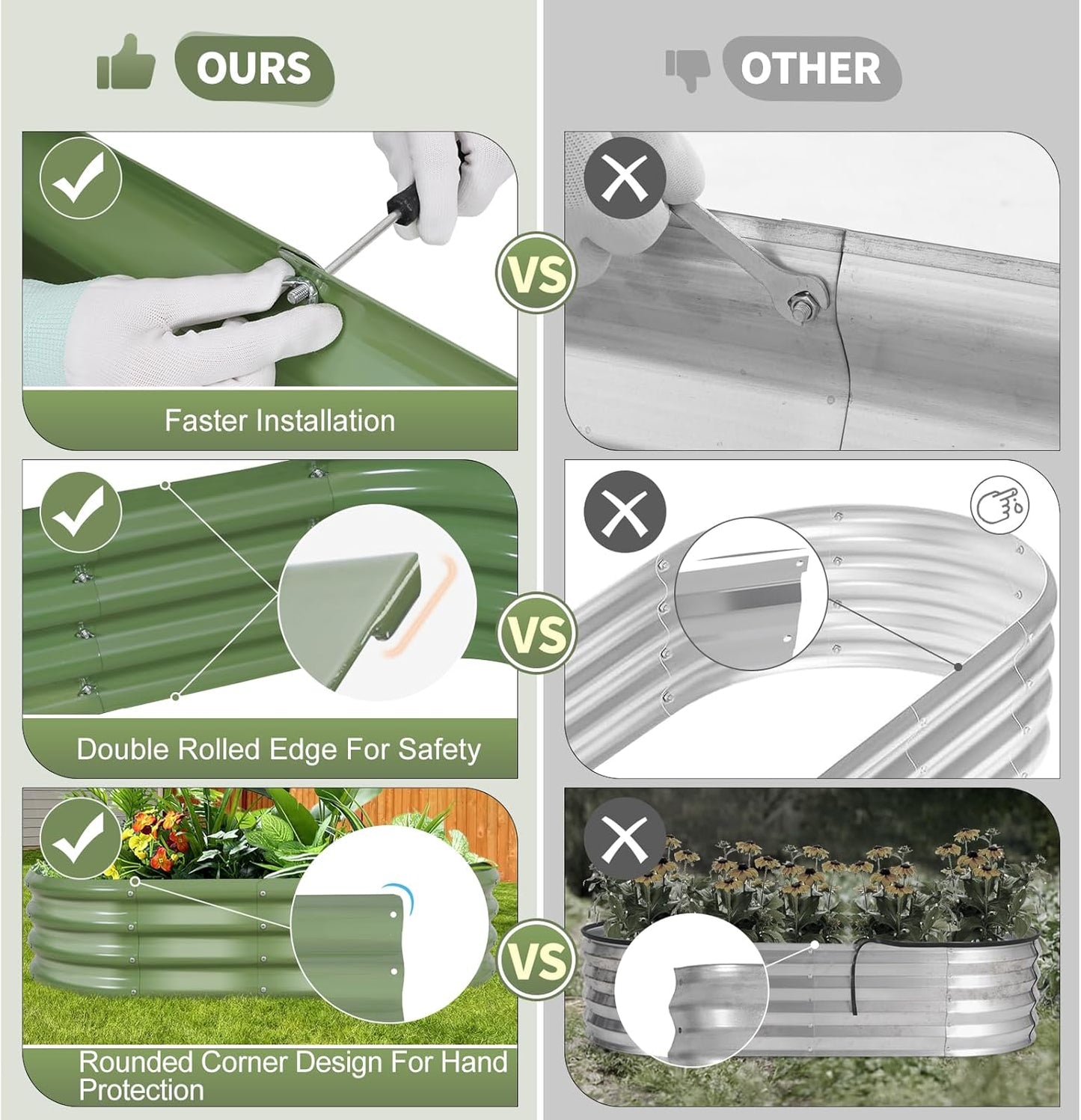 Galvanized Raised Garden Bed Outdoor- 2 Pcs Raised Beds for Gardening| Metal Planter Box, Steel Raised Garden Bed Kit with Gloves for Vegetables, Flower, Herbs (4x2x1FT, Green)