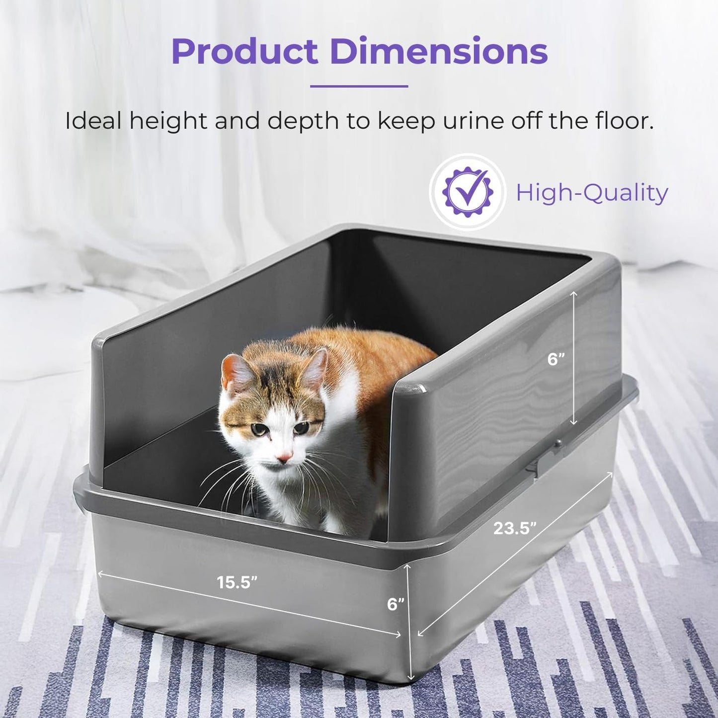 iPrimio XL Stainless Steel Litter Box with Enclosure - High-Sided Metal Litter Box for Large Cats - Easy to Clean, Rust-Resistant, and Durable - 23.5 x 15.5 x 6 Inches