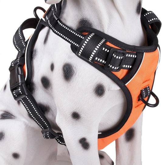 PoyPet No Pull Dog Harness, Reflective Comfortable Vest Harness with Front & Back 2 Leash Attachments and Easy Control Handle Adjustable Soft Padded Pet Vest for Small to Large Dogs (Orange,S)