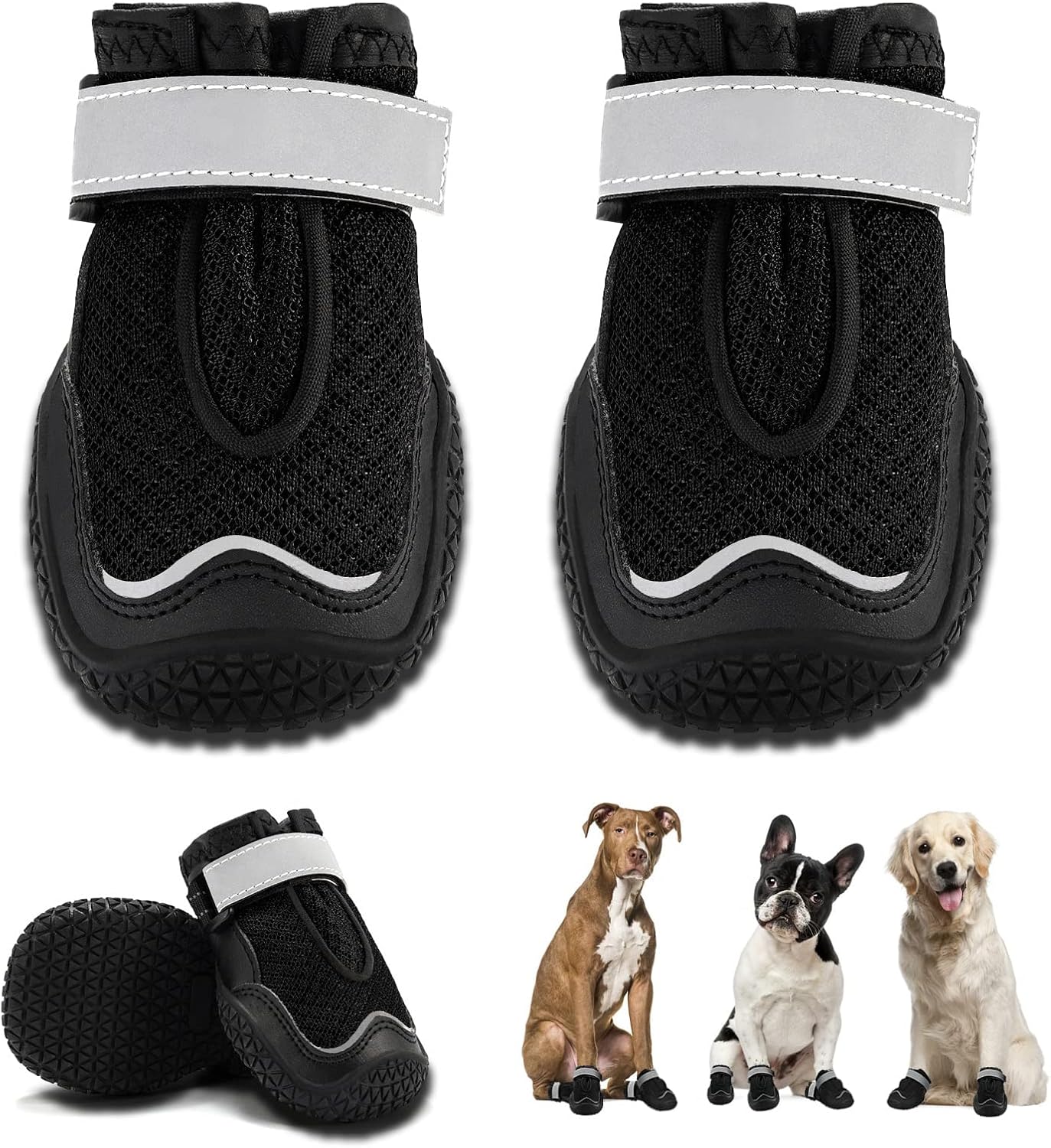 Hcpet Dog Boots for Large Dogs, Dog Shoes for Hot Pavement Winter Snow, Paw Protector Dog Booties Designed for Comfort and Breathability, Outdoor Booties for Small Medium Dogs for Hiking Black Size 5