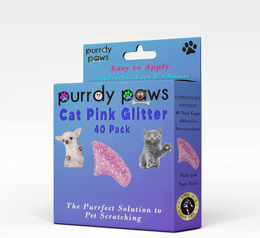 40 Pack Soft Nail Caps for Cat Claws Pink Glitter Small