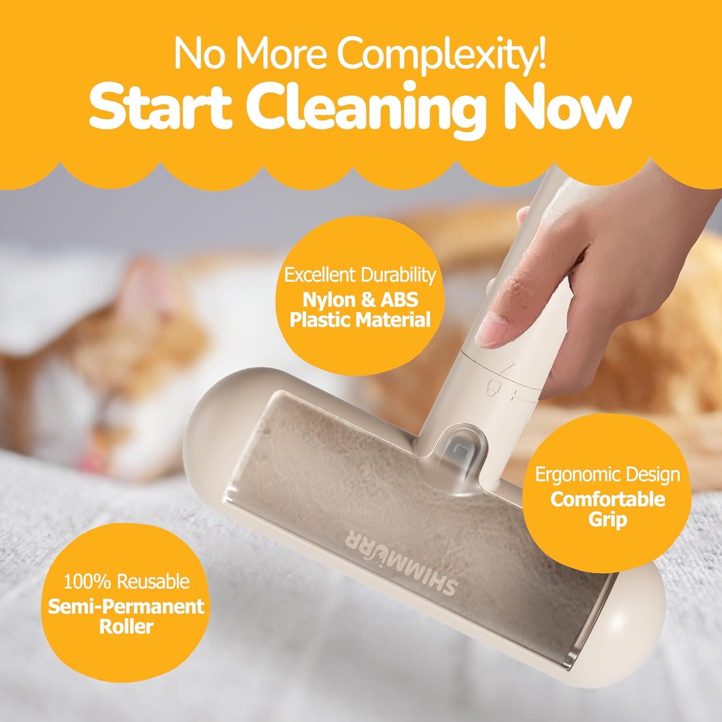 Reusable Pet Hair Remover - Lint Roller for Dog & Cat Fur - for Furniture, Carpet, Clothing - Detachable Handle (Apricot (Light Beige))