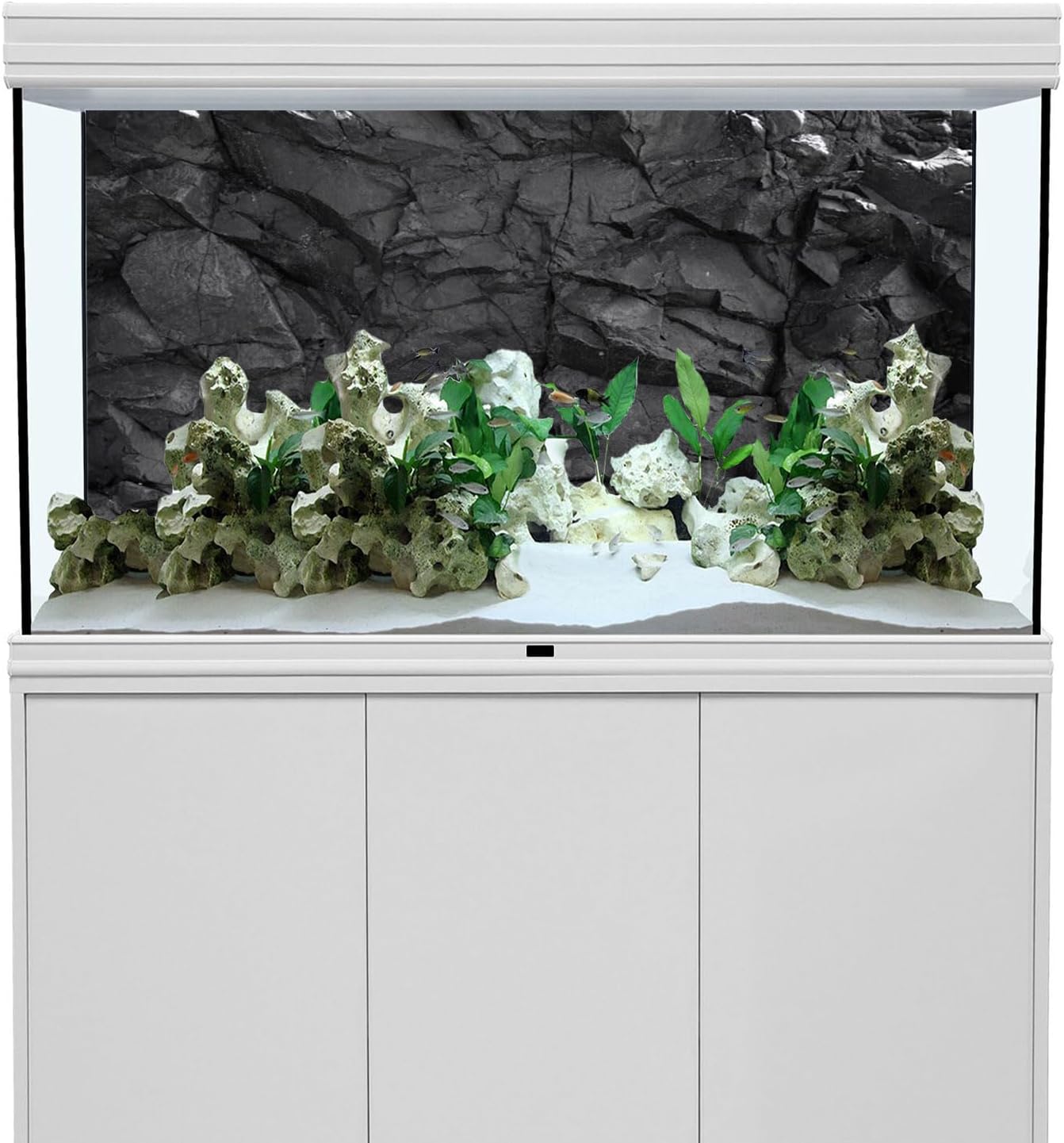 AWERT 24x12 inches Stone Aquarium Background Black Rock Fish Tank Background Rocky Terrarium Background Vinyl