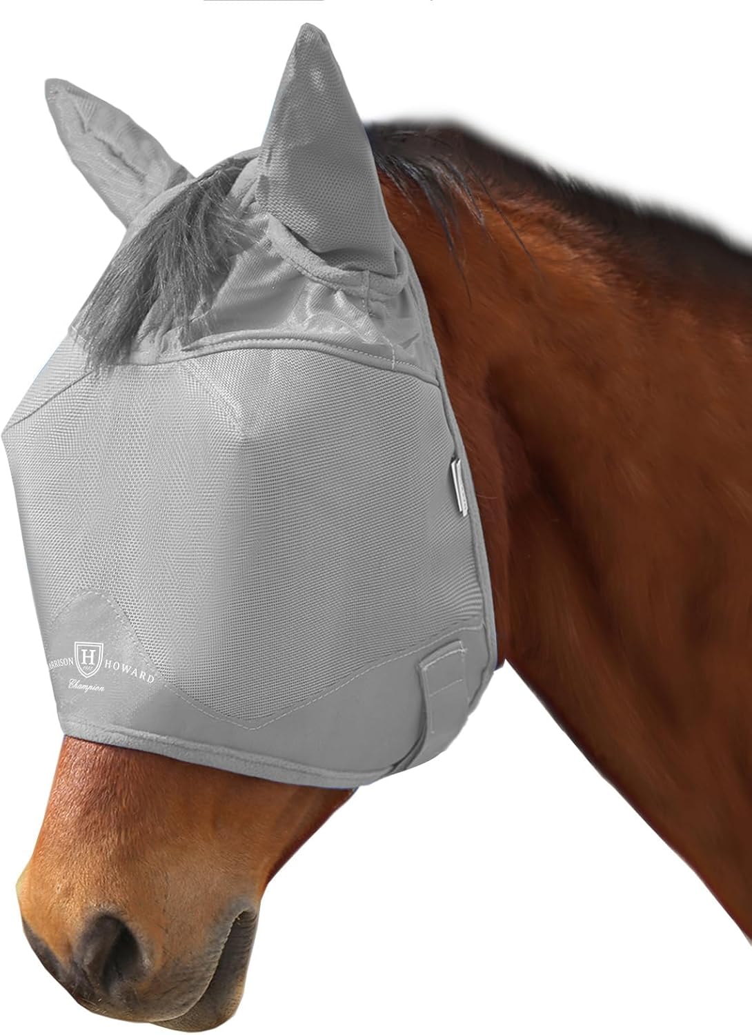 Harrison Howard UV-proof Multi-Function Fabrics Thick Fleece Padding Horse Fly Mask Half Face with Ears Original Grey Horse Large
