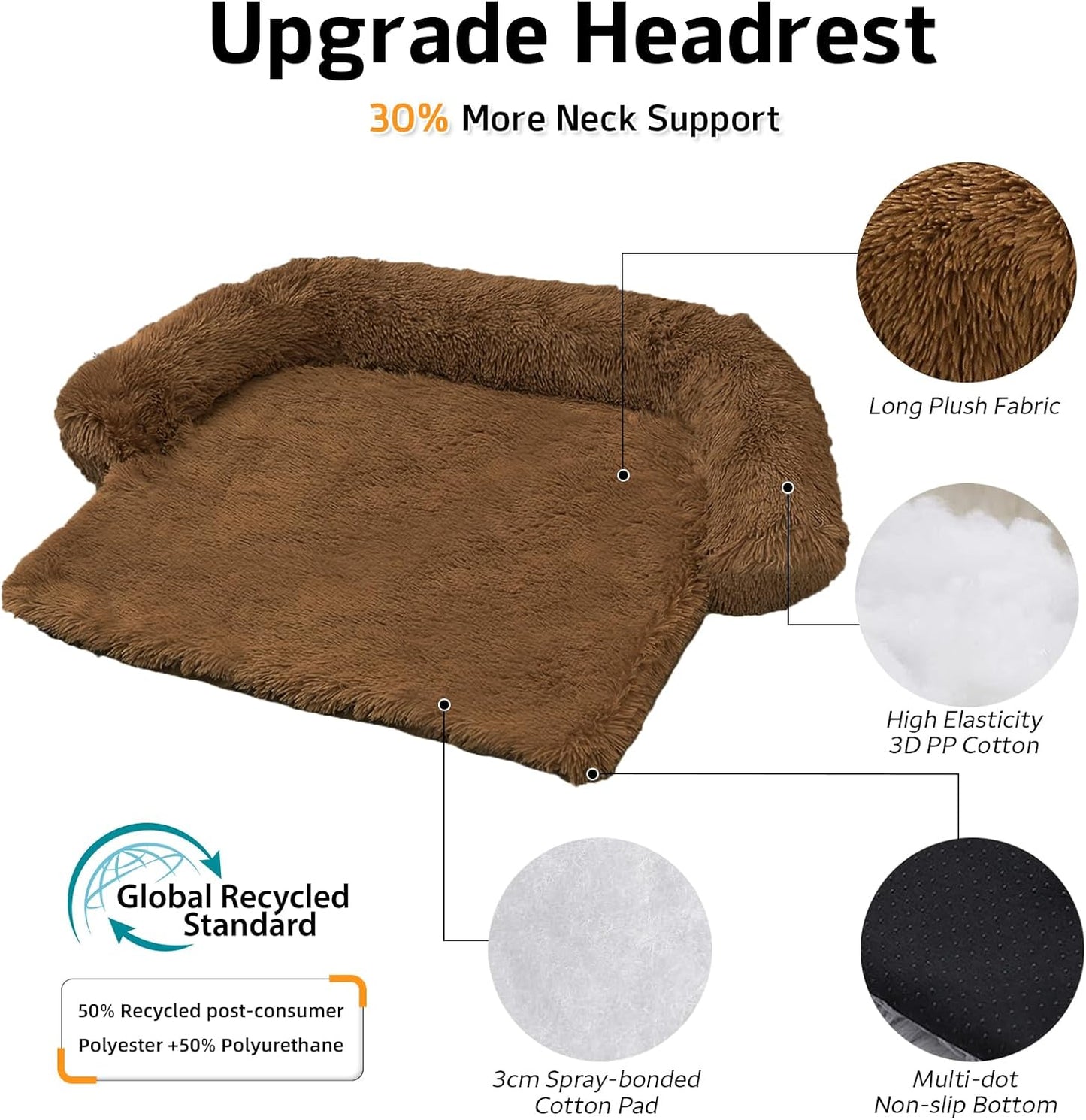 GGIB Calming Dog Bed Fluffy Plush Dog Mat for Furniture Protector with Removable Washable Cover for Large Medium Small Dogs and Cats (Large, Brown)