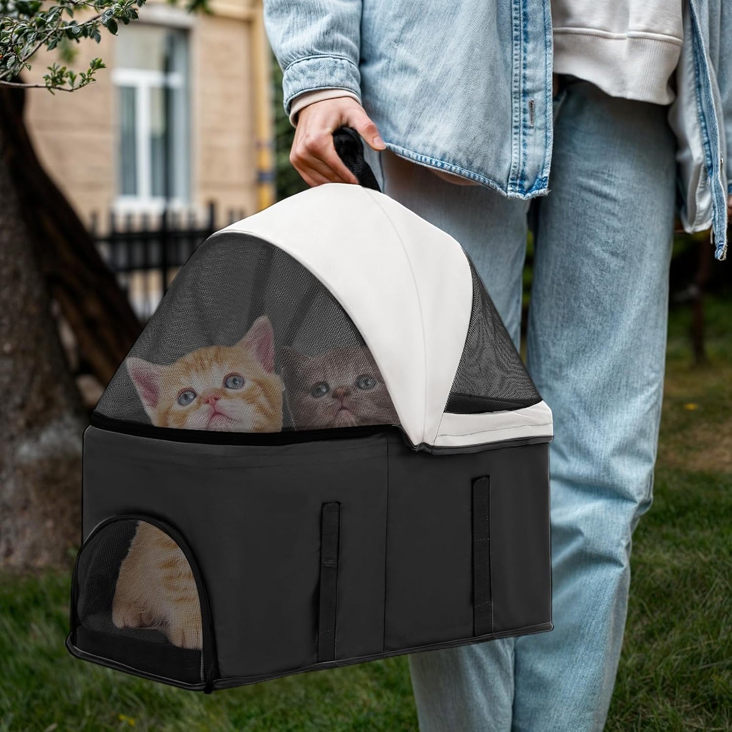 Magshion Foldable Pet Stroller, 3-in-1 Dog Travel Jogger with Detachable Carrier, Cup Holder, Storage Basket, Folding Carrier for Small/Medium Dogs & Cats Up to 33 lbs, Black