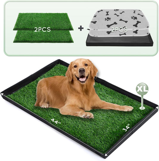 Dog Grass Pad with Foldable Dog Litter Box,Extra Large Liner Base for Balcony，Ultra-Absorbent Artificial Grass Pads for Dogs Pee Pad Holder, Potty Training, 2 PCS Reusable Pee Pad