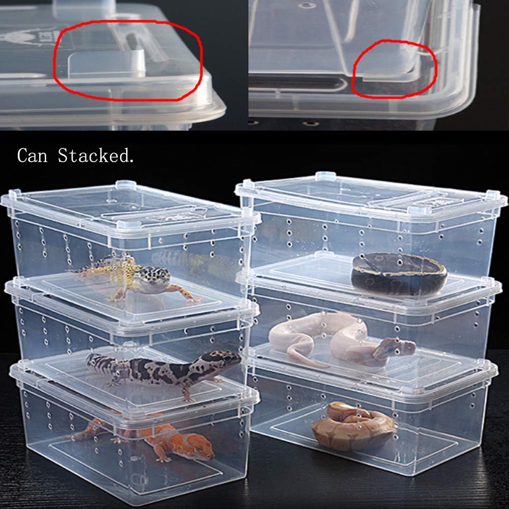 Hamiledyi Reptile Feeding Box Lizard Tarantula Habitat Cage Hatching Container Snake Breeding Box Transparent Portable Plastic Mini Pet Houses for Scorpion Spider Frog