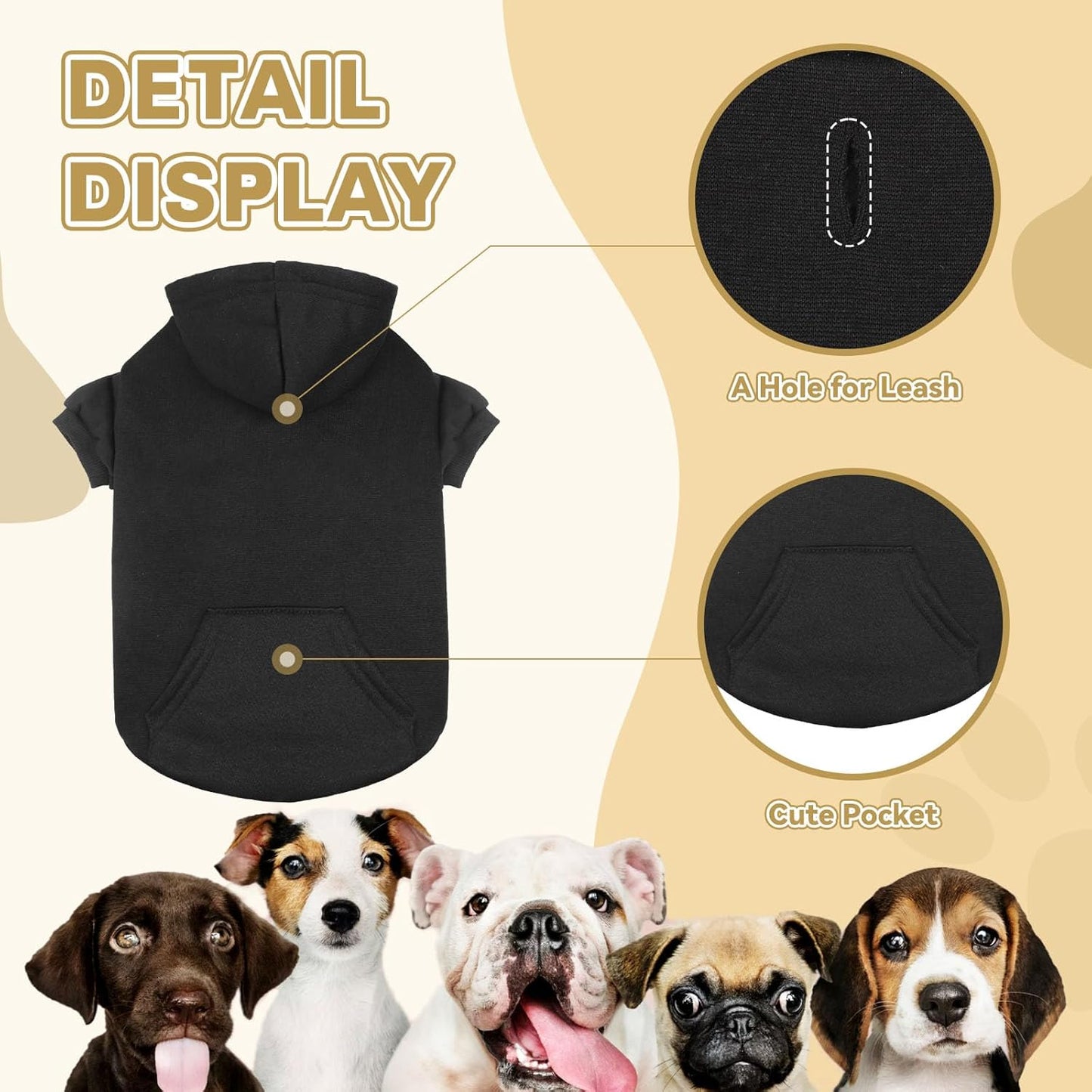 Dog Sweaters for Large Dogs Dog Hoodie Fleece Sweater Soft Clothes Sweatshirt with Pocket Hoodie for Large Dogs(Black&XL)