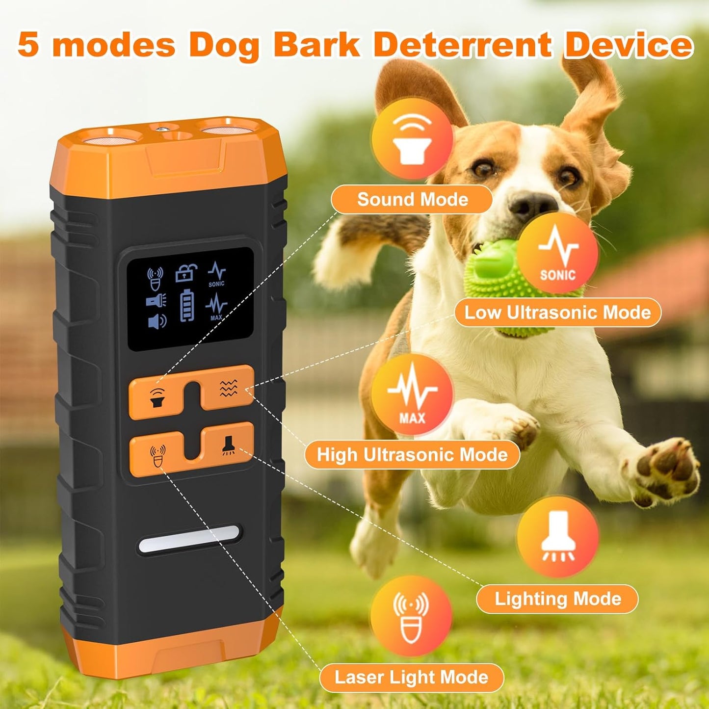 Dog Bark Deterrent Device, 2025 Anti Barking Device for Dogs 2X Ultrasonic to Stop Barking Neighbors Dog, 5 Adjustable Modes Up to Dogs 50ft Long Range, Bark Control Indoor Outdoor with Flashlight