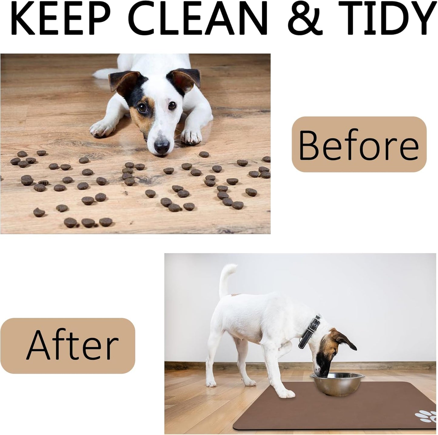 YCT Pet Cat Food Mats for Dog Food Mat, Cat Mat for Food, Pet Dog Cat Feeding Mat Eating Mat Pet Dog Cat Bowl Mats, Non-Slip Super Absorbent, with Footprints Logo，24 x 16.9 inches, Black