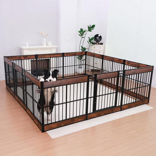 Dog Playpen, 35.4" Height Dog Pen Indoor, Heavy Duty, Safe and Sturdy, Furniture Style Puppy Pen (12 Panels (35.4" High), Rustic Brown)