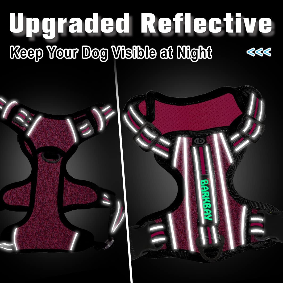 BARKBAY Dog Harness No Pull with ID Tag Pocket - Heavy Duty, Reflective, Easy Control for Large Dogs(Pink/Black,M)