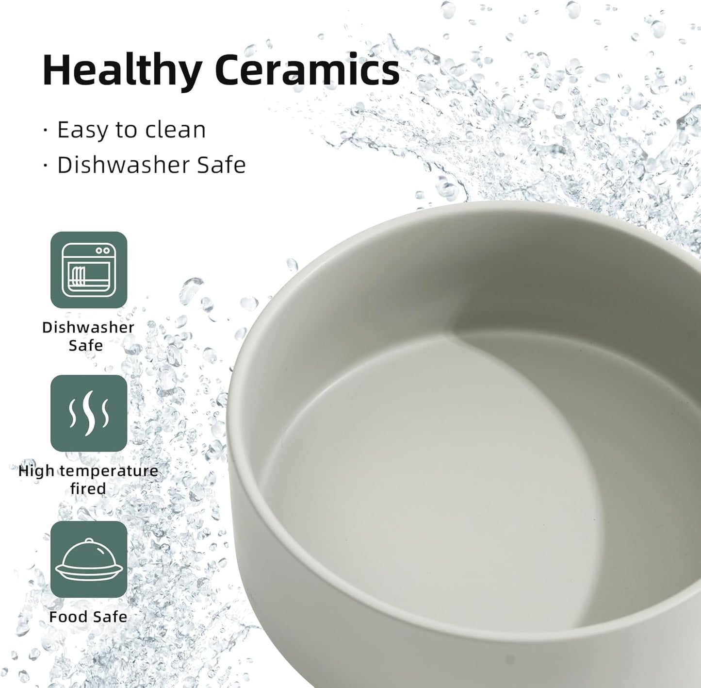 Ceramic 8.2inch Raised Dog Bowl Set, Elevated Feeder with Stand, Food and Water Bowl for Large Breed Dogs, Weighted Pet Dish(60oz, Grey)