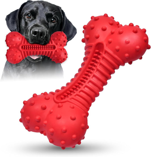 Dog Toys for Aggressive Chewers, Dog Chew Toys for Medium Large Dogs, Durable Natural Rubber Dog Toys with Bacon Flavor, Indestructible Dog Toy, Red